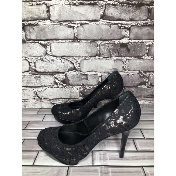 Tory Burch Black Leather Floral Fabric Platform Stiletto High Heels Women Sz 8M - Picture 10 of 16